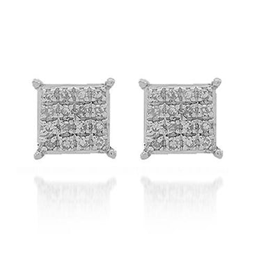White 10K Solid White Gold Diamond Stud Earrings 0.11 Ctw